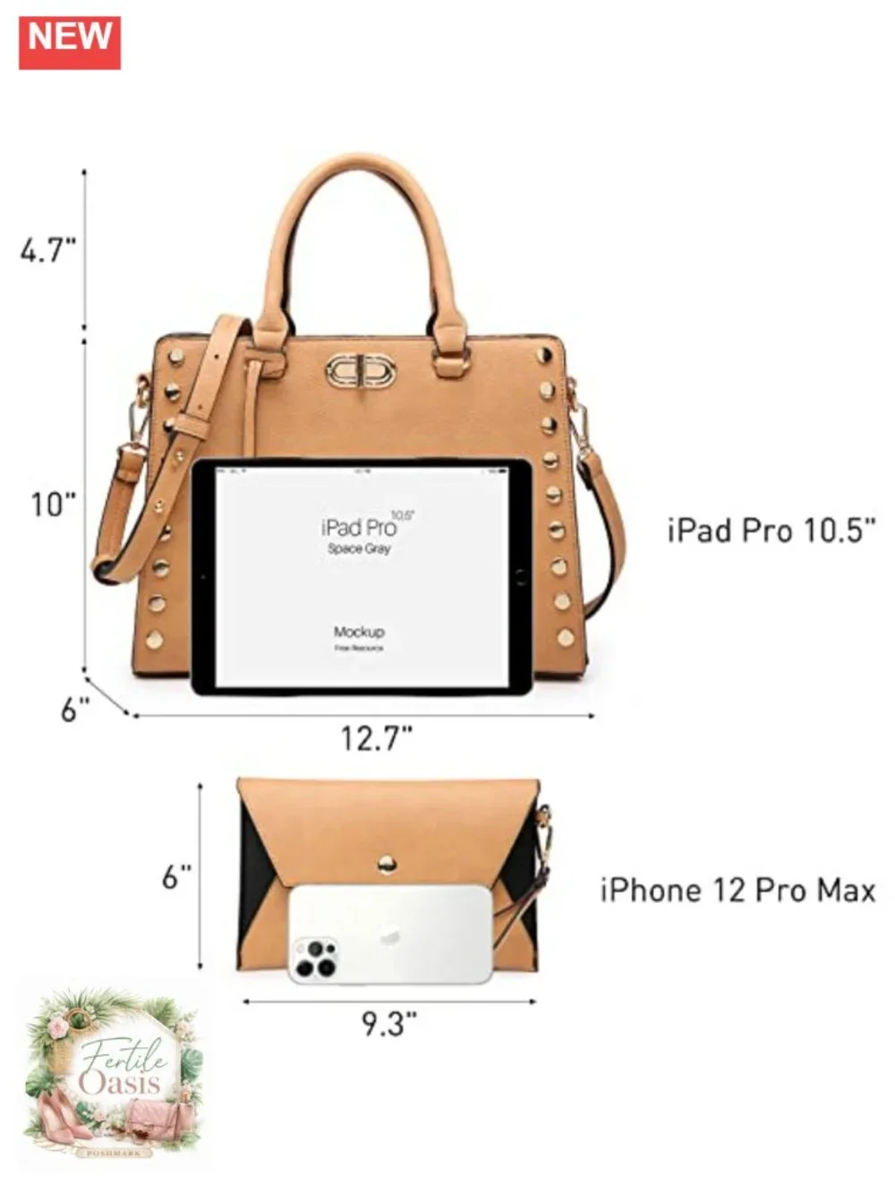 Women's Vegan Leather Satchel Tote 2 Piece Set with Matching Clutch